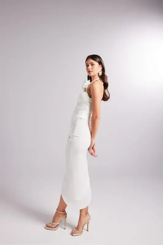 Adjustable Ruched Midi Poena Skirt White - 4