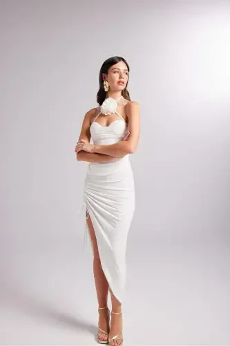 Adjustable Ruched Midi Poena Skirt White - 5