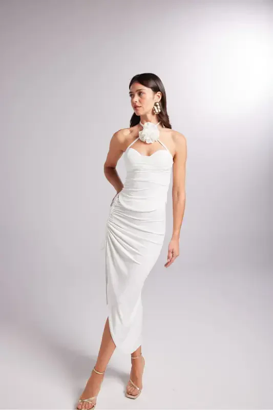 Adjustable Ruched Midi Poena Skirt White - 7