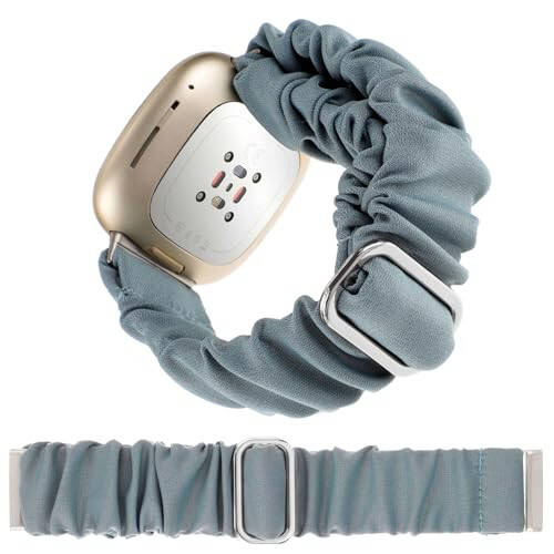 Adjustable Scrunchies Bands Compatible with Fitbit Versa 3/Versa 4/Sense/Sense 2 Bands for Women, Stretchy Wristband Comfy Elastic Scrunchy Smart Watch Band Soft Cloth Fabric Strap - 1