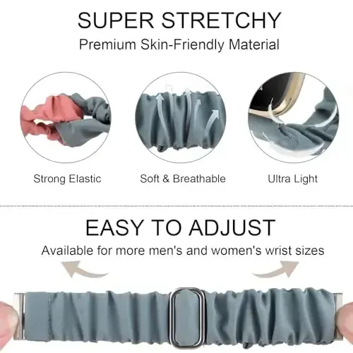 Adjustable Scrunchies Bands Compatible with Fitbit Versa 3/Versa 4/Sense/Sense 2 Bands for Women,Stretchy Wristband Comfy Elastic Scrunchy Smart Watch Band Soft Cloth Fabric Strap - 4