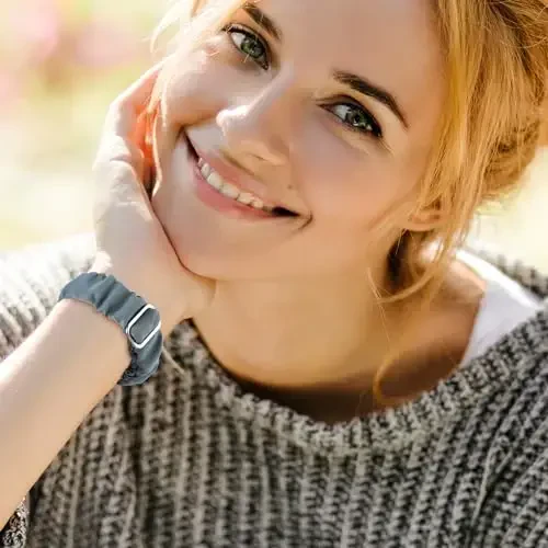 Adjustable Scrunchies Bands Compatible with Fitbit Versa 3/Versa 4/Sense/Sense 2 Bands for Women,Stretchy Wristband Comfy Elastic Scrunchy Smart Watch Band Soft Cloth Fabric Strap - 7