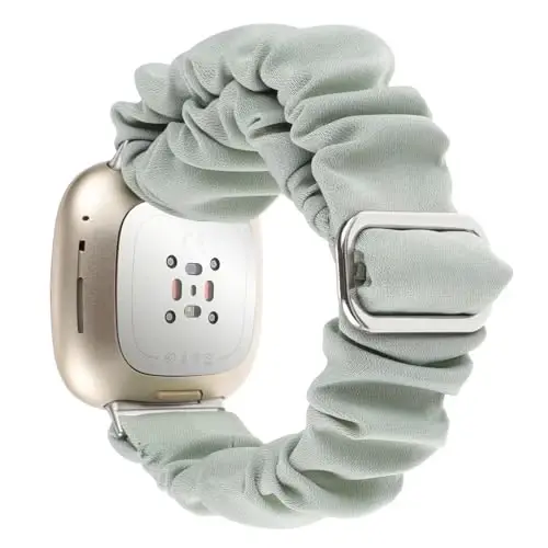 Adjustable Scrunchies Bands Compatible with Fitbit Versa 3/Versa 4/Sense/Sense 2 Bands for Women,Stretchy Wristband Comfy Elastic Scrunchy Smart Watch Band Soft Cloth Fabric Strap - ADJUSTABLE (1)