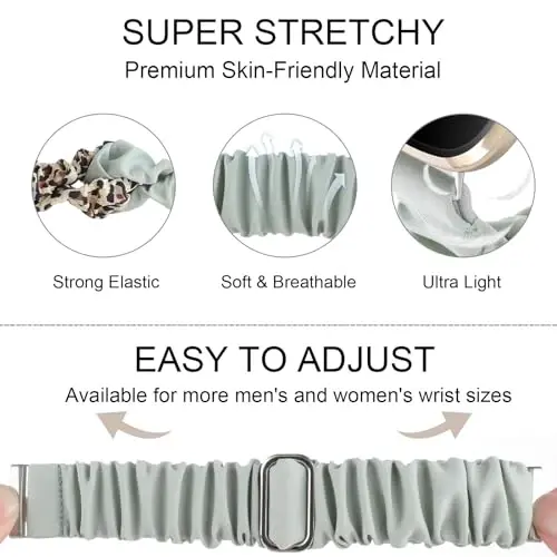 Adjustable Scrunchies Bands Compatible with Fitbit Versa 3/Versa 4/Sense/Sense 2 Bands for Women,Stretchy Wristband Comfy Elastic Scrunchy Smart Watch Band Soft Cloth Fabric Strap - 4