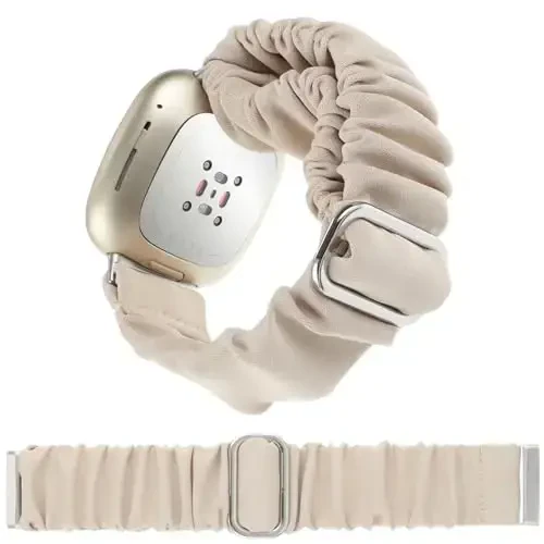 Adjustable Scrunchies Bands Compatible with Fitbit Versa 3/Versa 4/Sense/Sense 2 Bands for Women,Stretchy Wristband Comfy Elastic Scrunchy Smart Watch Band Soft Cloth Fabric Strap - 1