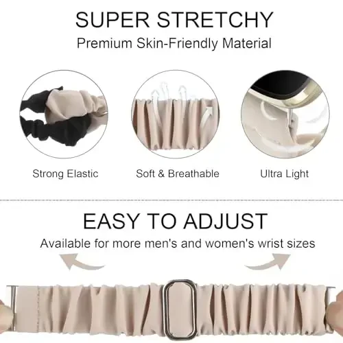 Adjustable Scrunchies Bands Compatible with Fitbit Versa 3/Versa 4/Sense/Sense 2 Bands for Women,Stretchy Wristband Comfy Elastic Scrunchy Smart Watch Band Soft Cloth Fabric Strap - 4