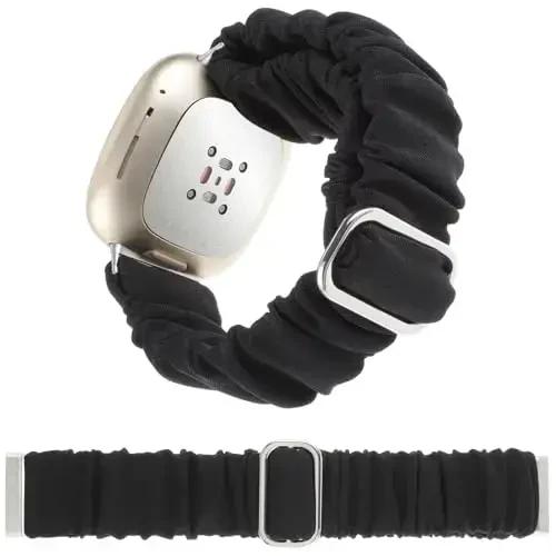 Adjustable Scrunchies Bands Compatible with Fitbit Versa 3/Versa 4/Sense/Sense 2 Bands for Women,Stretchy Wristband Comfy Elastic Scrunchy Smart Watch Band Soft Cloth Fabric Strap - MODAZONE