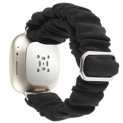 Adjustable Scrunchies Bands Compatible with Fitbit Versa 3/Versa 4/Sense/Sense 2 Bands for Women,Stretchy Wristband Comfy Elastic Scrunchy Smart Watch Band Soft Cloth Fabric Strap - 2