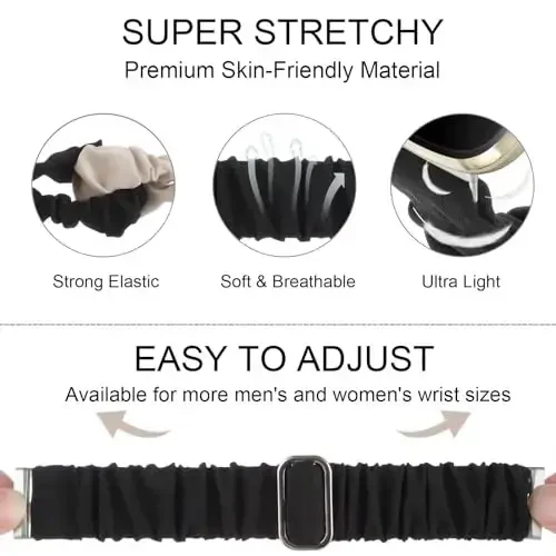 Adjustable Scrunchies Bands Compatible with Fitbit Versa 3/Versa 4/Sense/Sense 2 Bands for Women,Stretchy Wristband Comfy Elastic Scrunchy Smart Watch Band Soft Cloth Fabric Strap - 4
