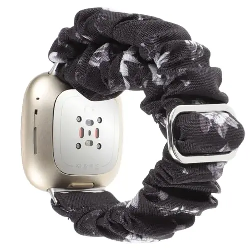 Adjustable Scrunchies Bands Compatible with Fitbit Versa 3/Versa 4/Sense/Sense 2 Bands for Women,Stretchy Wristband Comfy Elastic Scrunchy Smart Watch Band Soft Cloth Fabric Strap - 2