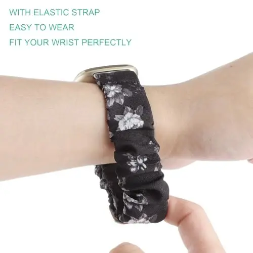 Adjustable Scrunchies Bands Compatible with Fitbit Versa 3/Versa 4/Sense/Sense 2 Bands for Women,Stretchy Wristband Comfy Elastic Scrunchy Smart Watch Band Soft Cloth Fabric Strap - 5