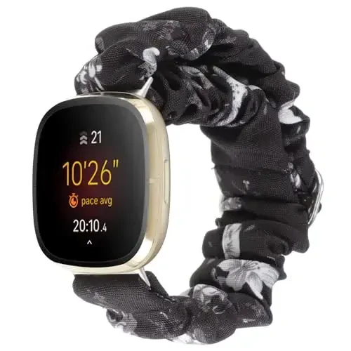 Adjustable Scrunchies Bands Compatible with Fitbit Versa 3/Versa 4/Sense/Sense 2 Bands for Women,Stretchy Wristband Comfy Elastic Scrunchy Smart Watch Band Soft Cloth Fabric Strap - 3