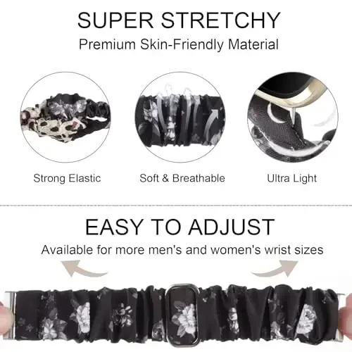 Adjustable Scrunchies Bands Compatible with Fitbit Versa 3/Versa 4/Sense/Sense 2 Bands for Women,Stretchy Wristband Comfy Elastic Scrunchy Smart Watch Band Soft Cloth Fabric Strap - 4
