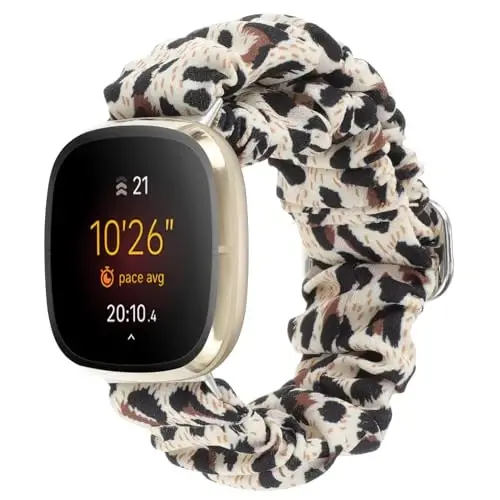 Adjustable Scrunchies Bands Compatible with Fitbit Versa 3/Versa 4/Sense/Sense 2 Bands for Women,Stretchy Wristband Comfy Elastic Scrunchy Smart Watch Band Soft Cloth Fabric Strap - 3