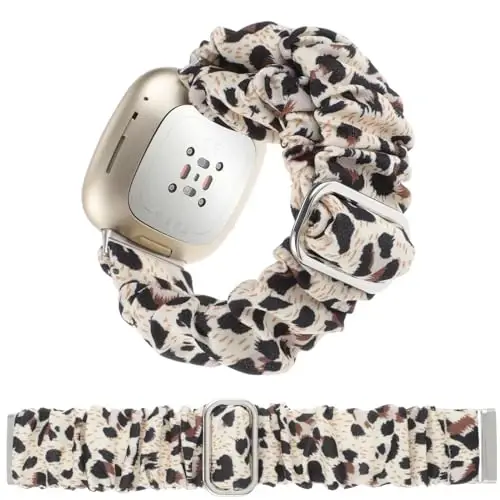 Adjustable Scrunchies Bands Compatible with Fitbit Versa 3/Versa 4/Sense/Sense 2 Bands for Women,Stretchy Wristband Comfy Elastic Scrunchy Smart Watch Band Soft Cloth Fabric Strap - 1