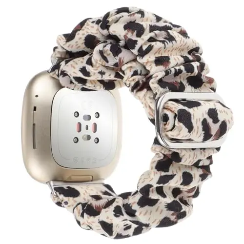 Adjustable Scrunchies Bands Compatible with Fitbit Versa 3/Versa 4/Sense/Sense 2 Bands for Women,Stretchy Wristband Comfy Elastic Scrunchy Smart Watch Band Soft Cloth Fabric Strap - 2