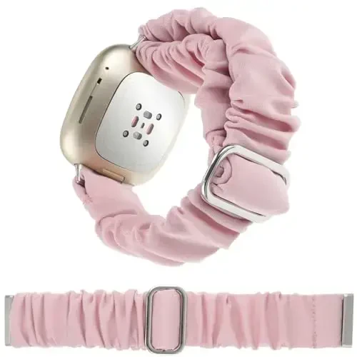 Adjustable Scrunchies Bands Compatible with Fitbit Versa 3/Versa 4/Sense/Sense 2 Bands for Women,Stretchy Wristband Comfy Elastic Scrunchy Smart Watch Band Soft Cloth Fabric Strap - 1