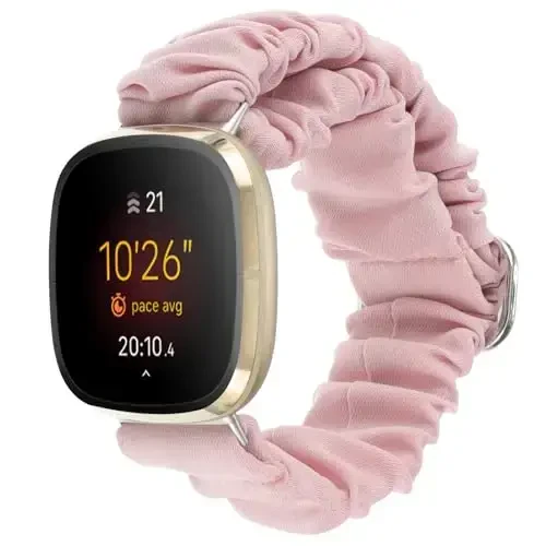 Adjustable Scrunchies Bands Compatible with Fitbit Versa 3/Versa 4/Sense/Sense 2 Bands for Women,Stretchy Wristband Comfy Elastic Scrunchy Smart Watch Band Soft Cloth Fabric Strap - 3