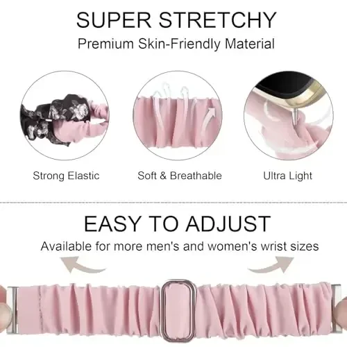 Adjustable Scrunchies Bands Compatible with Fitbit Versa 3/Versa 4/Sense/Sense 2 Bands for Women,Stretchy Wristband Comfy Elastic Scrunchy Smart Watch Band Soft Cloth Fabric Strap - 4