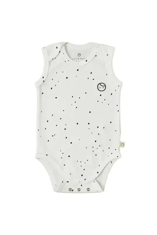 Adjustable Snap Bodysuit Cosmos White Organic Cotton-White Dots - 1