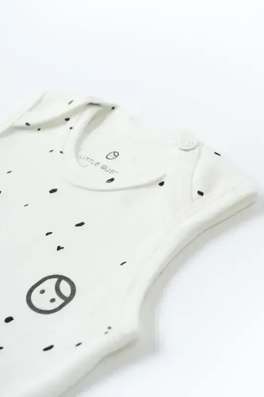 Adjustable Snap Bodysuit Cosmos White Organic Cotton-White Dots - 3