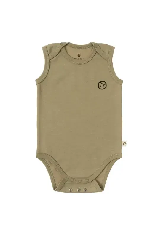 Adjustable Snap-Crotch Tank Top Khaki Organic Cotton Gusto Printed-Khaki - LITTLE GUSTO