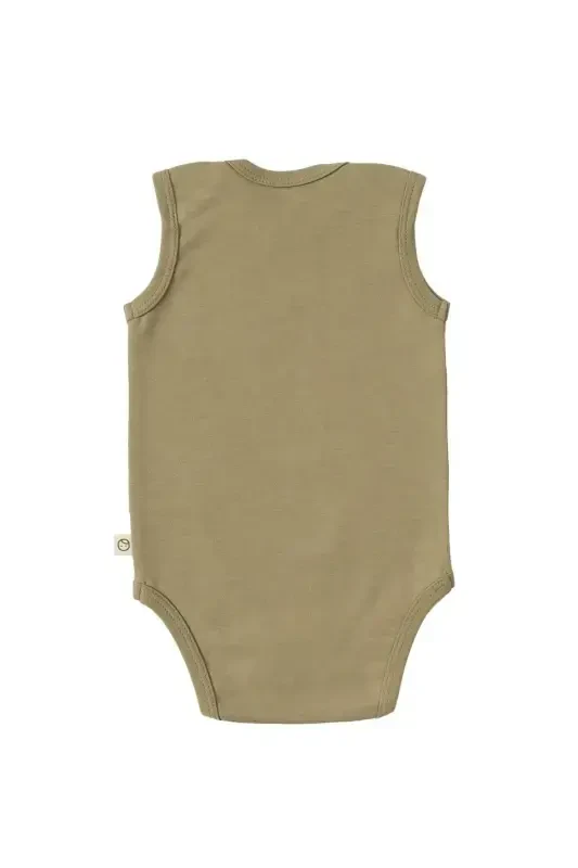 Adjustable Snap-Crotch Tank Top Khaki Organic Cotton Gusto Printed-Khaki - 2