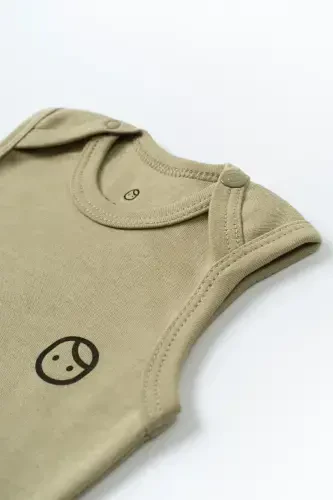 Adjustable Snap-Crotch Tank Top Khaki Organic Cotton Gusto Printed-Khaki - 3