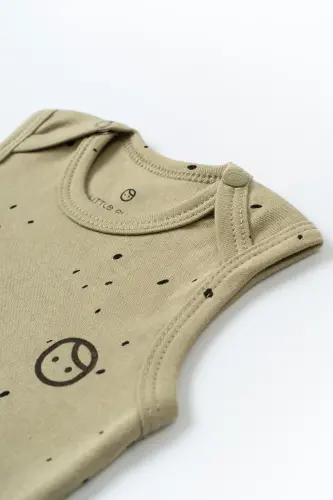 Adjustable Snap Fastener Tank Top Cosmos Khaki Organic Cotton-Khaki Dots - 3