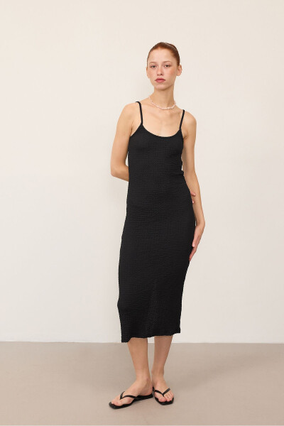 Adjustable Strap Textured Midi Dress E15909- - ADDAX (1)
