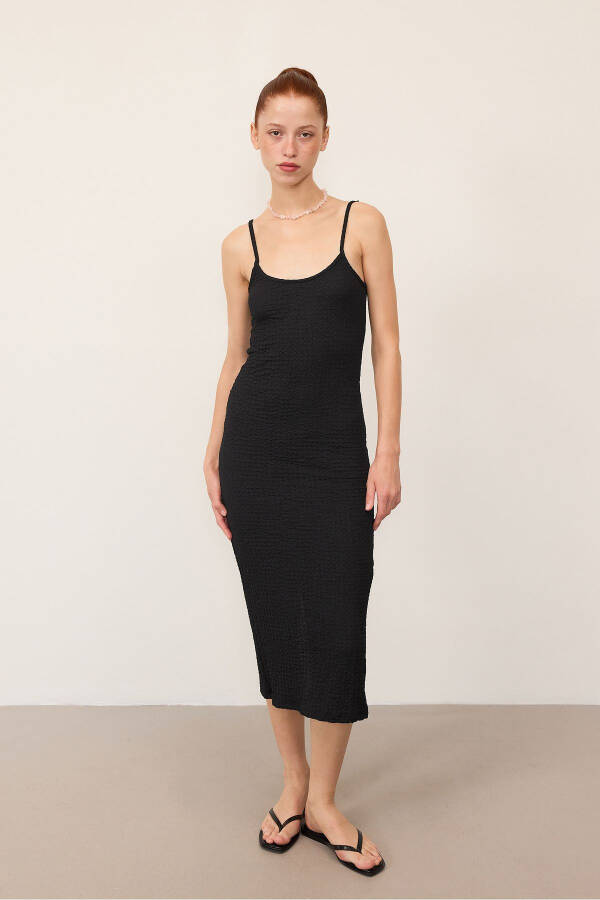 Adjustable Strap Textured Midi Dress E15909- - 4