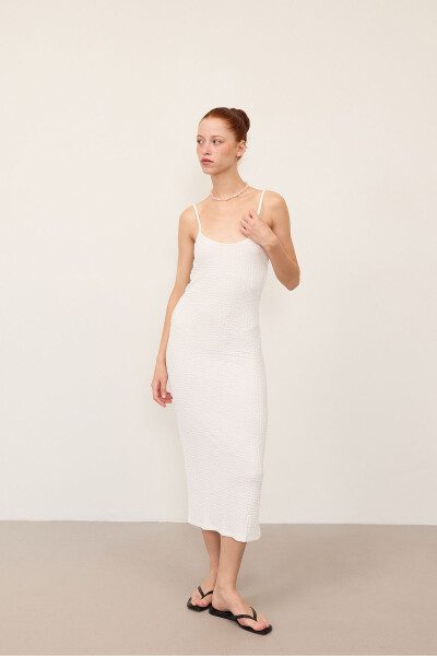Adjustable Strap Textured Midi Dress E15909- - ADDAX