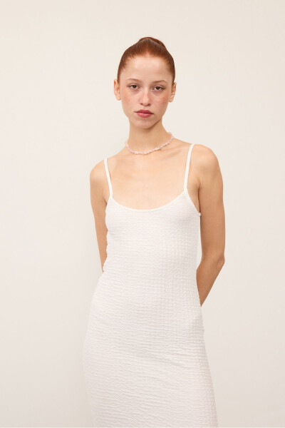 Adjustable Strap Textured Midi Dress E15909- - 3