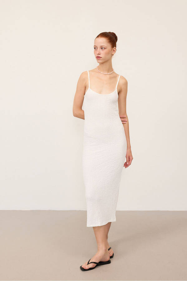 Adjustable Strap Textured Midi Dress E15909- - 4