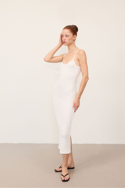 Adjustable Strap Textured Midi Dress E15909- - 6