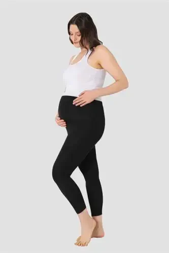 Adjustable Waist Black Flexible High Waist Maternity Leggings - 3