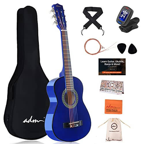 ADM Beginner Acoustic Classical Guitar 30 Inch Nylon Strings Wooden Guitar Bundle Kit for Kid Boy Girl Student Youth Guitarra Online Lessons with Gig Bag, Strap, Tuner, Extra Strings, Picks,Blue - 1