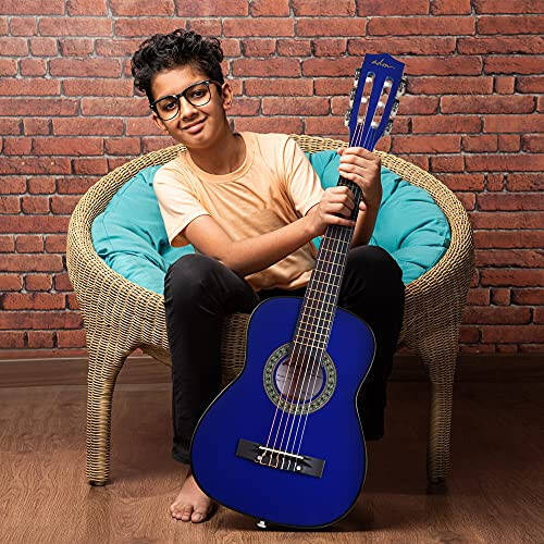 ADM Beginner Acoustic Classical Guitar 30 Inch Nylon Strings Wooden Guitar Bundle Kit for Kid Boy Girl Student Youth Guitarra Online Lessons with Gig Bag, Strap, Tuner, Extra Strings, Picks,Blue - 2