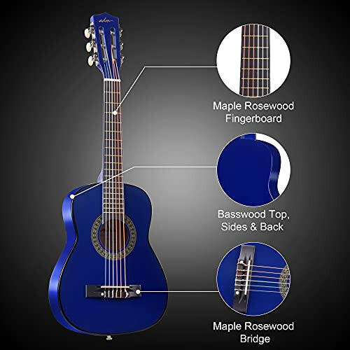 ADM Beginner Acoustic Classical Guitar 30 Inch Nylon Strings Wooden Guitar Bundle Kit for Kid Boy Girl Student Youth Guitarra Online Lessons with Gig Bag, Strap, Tuner, Extra Strings, Picks,Blue - 3