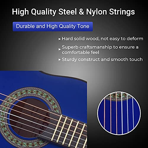 ADM Beginner Acoustic Classical Guitar 30 Inch Nylon Strings Wooden Guitar Bundle Kit for Kid Boy Girl Student Youth Guitarra Online Lessons with Gig Bag, Strap, Tuner, Extra Strings, Picks,Blue - 5