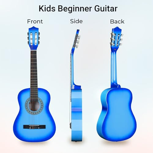 ADM Beginner Acoustic Classical Guitar 34 Inch Nylon Strings Wooden Guitar Bundle Kit for Kid Boy Girl Student Youth Guitarra Online Lessons with Gig Bag, Strap, Tuner, Strings, Picks, Blue - 3