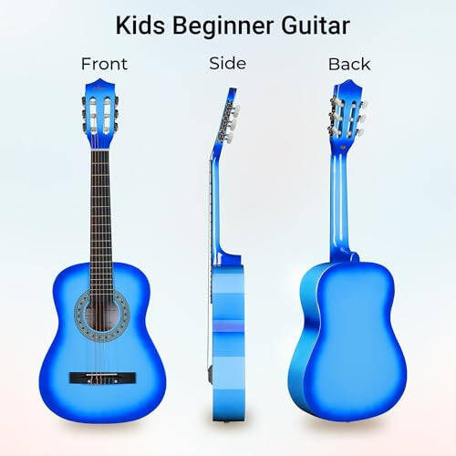 ADM Beginner Acoustic Classical Guitar 34 Inch Nylon Strings Wooden Guitar Bundle Kit for Kid Boy Girl Student Youth Guitarra Online Lessons with Gig Bag, Strap, Tuner, Strings, Picks, Blue - 3