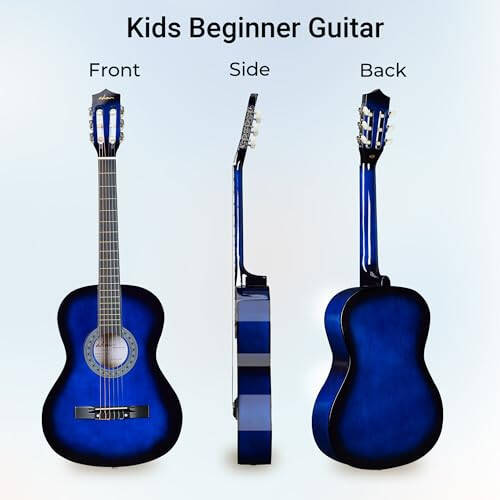 ADM Beginner Acoustic Classical Guitar 38 Inch Nylon Strings Wooden Guitar Bundle Kit for Kid Boy Girl Student Youth Guitarra Online Lessons with Gig Bag, Strap, Tuner, Strings, Blue - 3