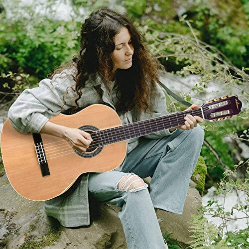 ADM Full Size Classical Nylon Strings Acoustic Guitar 39 Inch Classic Guitarra Starter Bundle for Adult with Free Lessons, Gig Bag, Tuner, Footstool, Kids Student Beginner Kits, Nature - 2