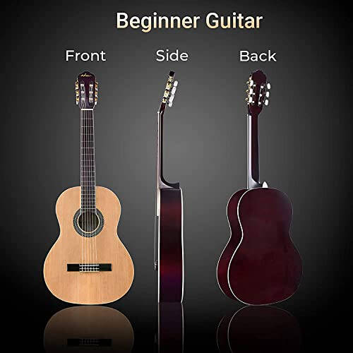 ADM Full Size Classical Nylon Strings Acoustic Guitar 39 Inch Classic Guitarra Starter Bundle for Adult with Free Lessons, Gig Bag, Tuner, Footstool, Kids Student Beginner Kits, Nature - 3