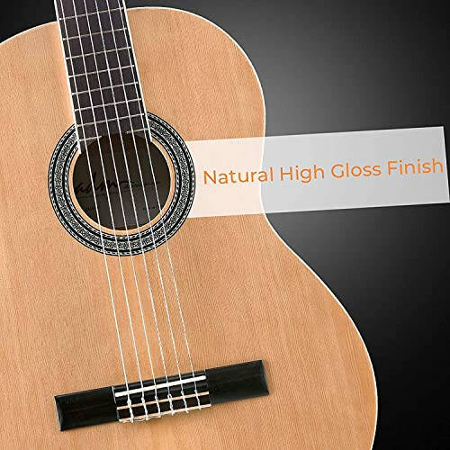 ADM Full Size Classical Nylon Strings Acoustic Guitar 39 Inch Classic Guitarra Starter Bundle for Adult with Free Lessons, Gig Bag, Tuner, Footstool, Kids Student Beginner Kits, Nature - 6