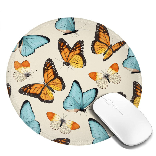 Adobk Mouse Pad, Anti Slip Rubber Round Mousepads Desktop Notebook Mouse Mat With Stitched Edge For Working And Gaming (Butterflies) - 10