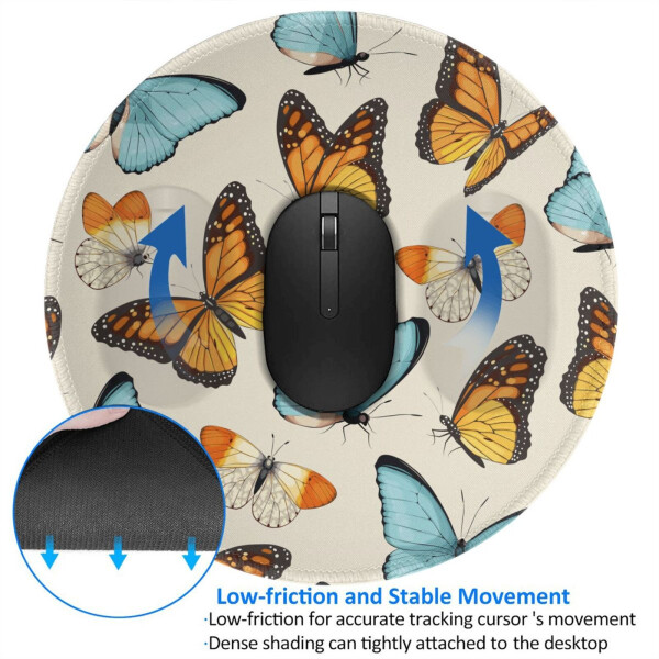 Adobk Mouse Pad, Anti Slip Rubber Round Mousepads Desktop Notebook Mouse Mat With Stitched Edge For Working And Gaming (Butterflies) - 12