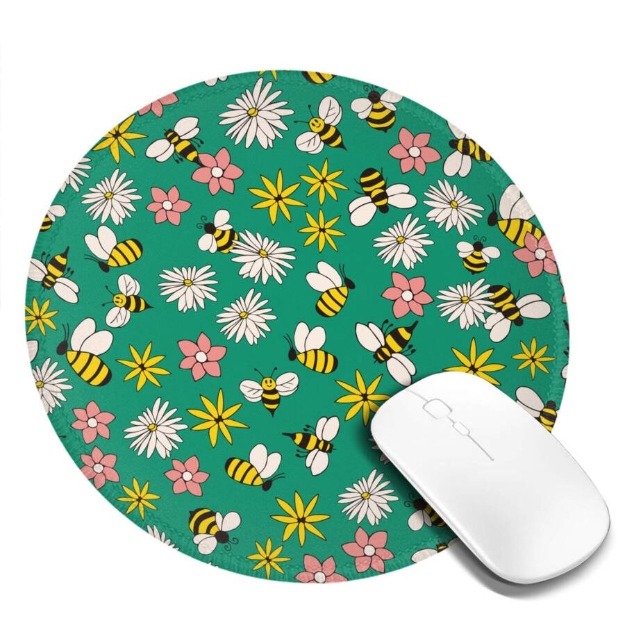 Adobk Mouse Pad, Anti Slip Rubber Round Mousepads Desktop Notebook Mouse Mat with Stitched Edge for Working and Gaming (Flying Bees) - 9