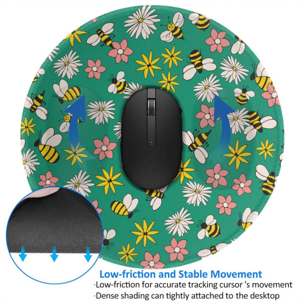 Adobk Mouse Pad, Anti Slip Rubber Round Mousepads Desktop Notebook Mouse Mat with Stitched Edge for Working and Gaming (Flying Bees) - 11